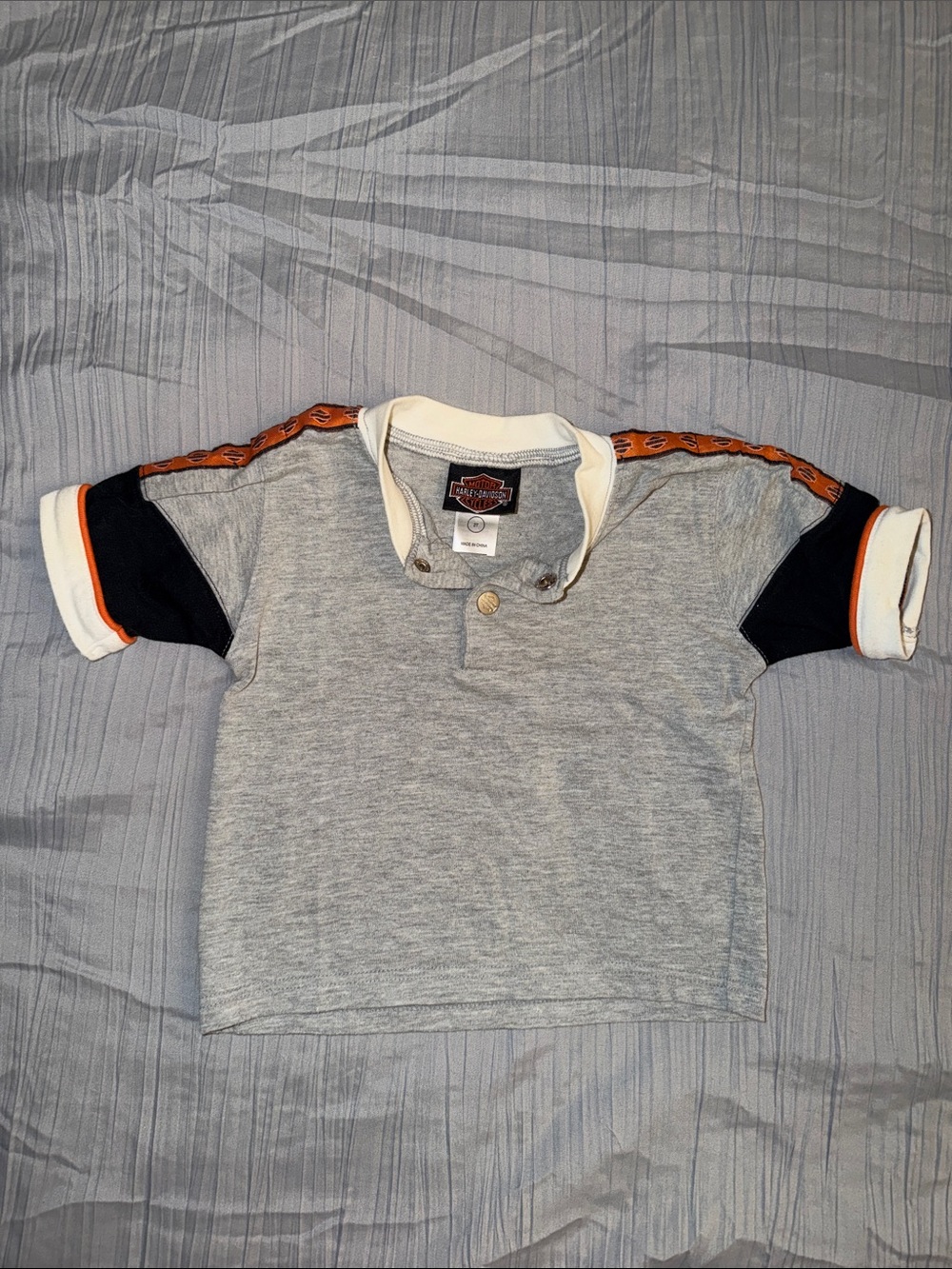 Harley-Davidson Grey Tee with Black Sleeves and Orange Trim